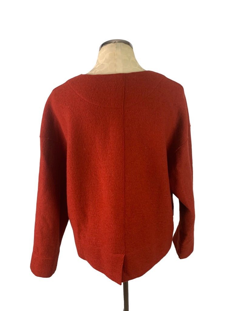 Medium Oska Red Wool Pullover Women's Sweater Split Neck Lagenlook