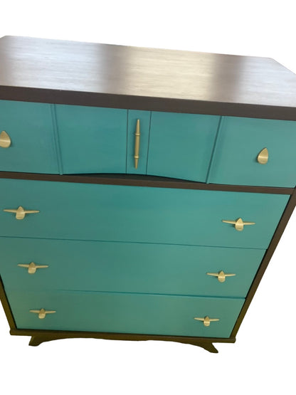 Midcentury Modern ReFab Dresser Painted Teal Brown Mainline by Hooker