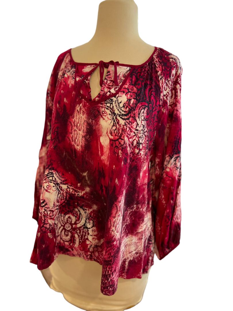 Large Ariat Pink Tie Neck 3/4 Sleeve Blouse