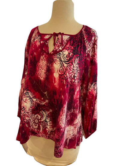 Large Ariat Pink Tie Neck 3/4 Sleeve Blouse