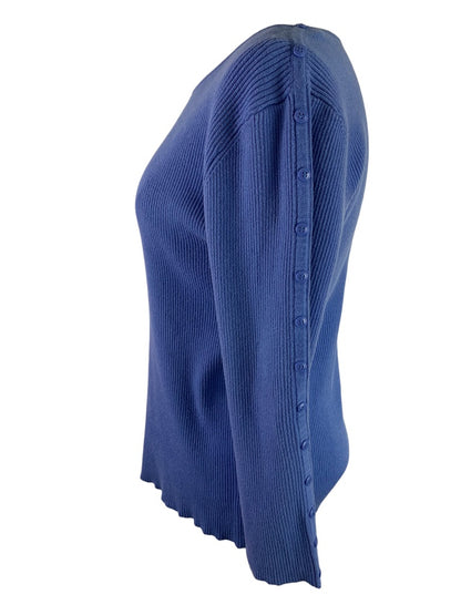 Large Croft & Barrow Women's Periwinkle Blue Ribbed Pullover Sweater Button Detail Sleeve