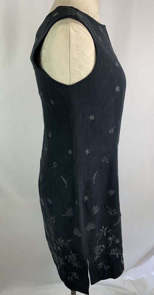 8 Tommy Bahama Silk Sheath Dress Black Sandwash Sleeveless Gray Embroidery New