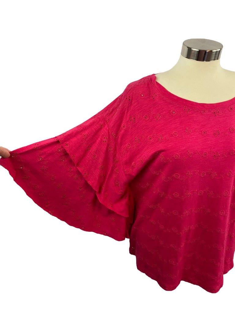 Large Sanctuary Dark Pink Women's Eyelet Box Top Shirt Magenta