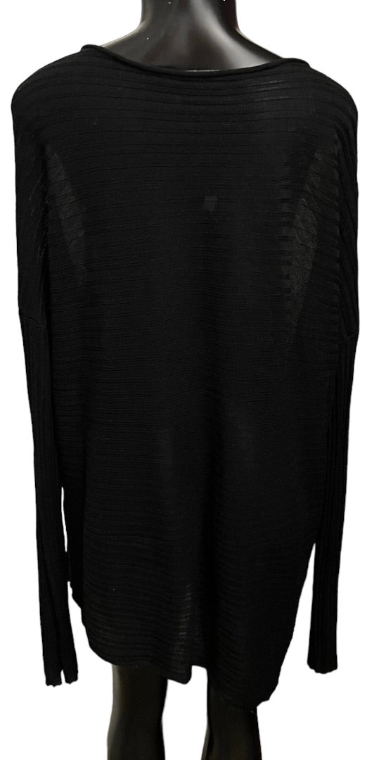 XL Eileen Fisher Women's Sheer Ribbed Long Sleeve Asymmetrical Hem Black Sweater