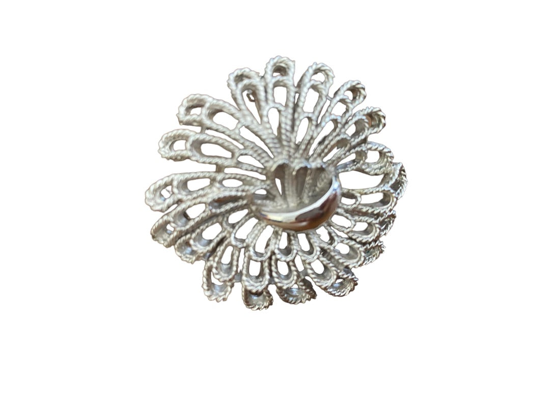 Trifari Silvertone Domed Flower Brooch