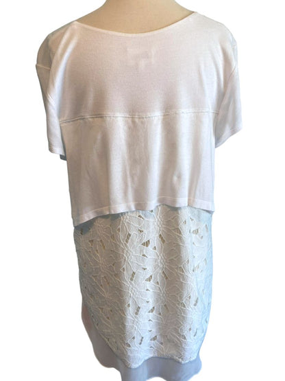 Large Deletta White Hi-Lo Floral Lace Back Tunic Blouse Anthropologie