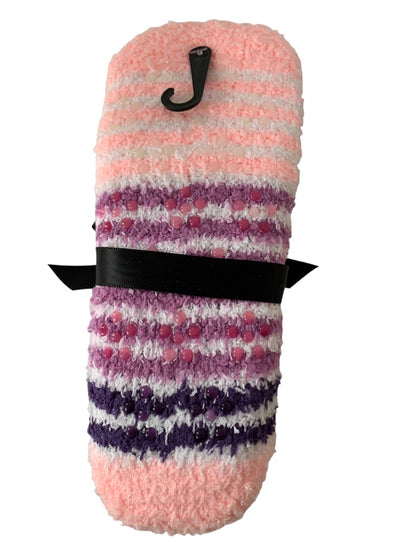 9-11 Ellen Tracy New Pair Fuzzy Socks Grip Bottoms Pink Purple Stripe