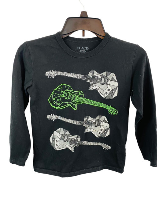 Medium (7/8) Place Boy's Youth Black Long Sleeve Tshirt Electric Guitar