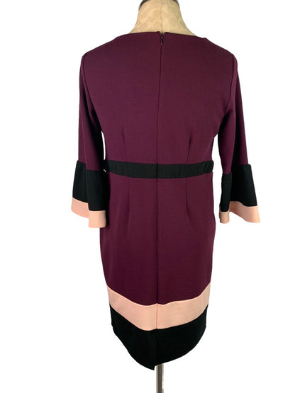 Small Petite NY Collection Purple Pink Color Block Dress Retro Style Bell Sleeve