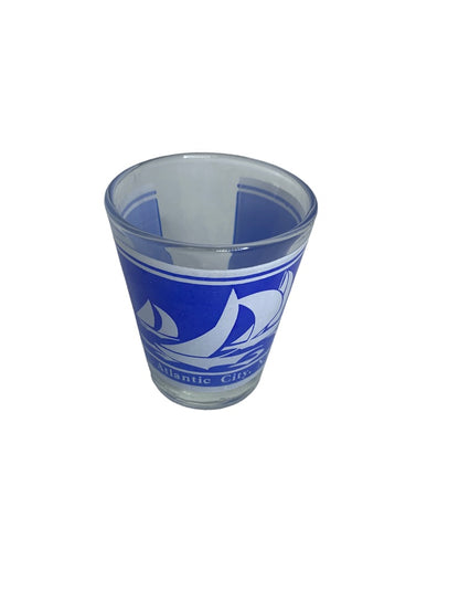 Atlantic City New Jersey Souvenir Shot Glass Blue Sailboats 1.5 oz