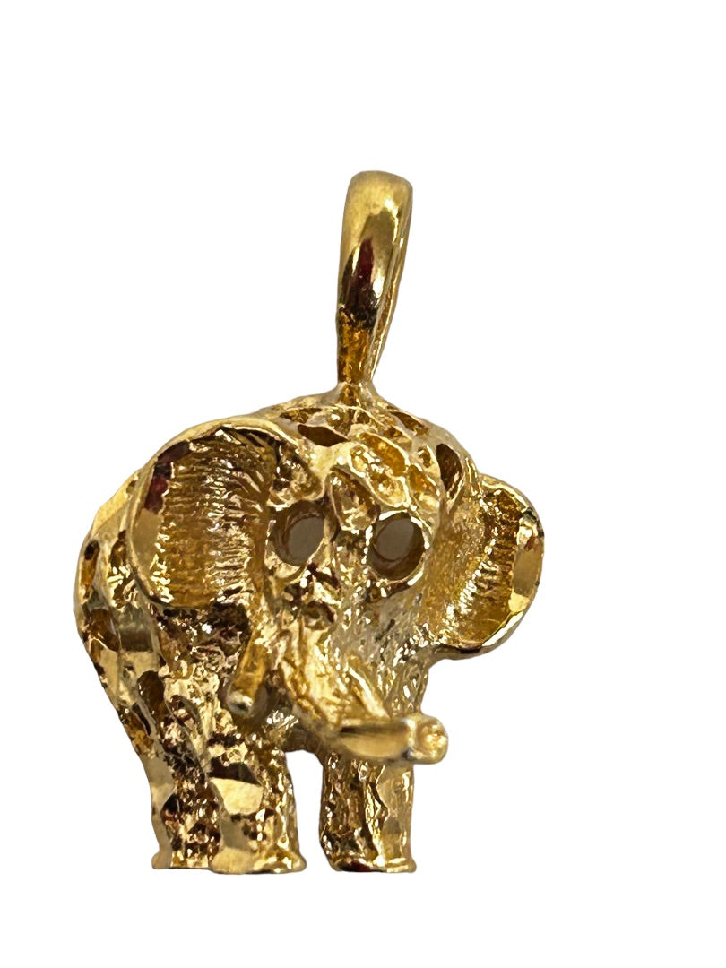 Small Goldtone Elephant Pendant Charm Pierced Design .75" Drop