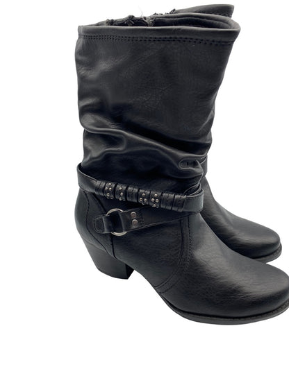 6.5M Bare Traps Women's "Reemona" Black Faux Leather Side Zip Boots 2" Block Heel