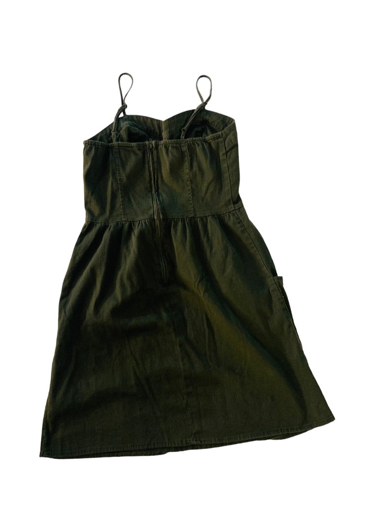 XS Mossimo Army Green A-Line Dress Spaghetti Strap Pockets Back Zip