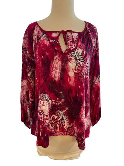 Large Ariat Pink Tie Neck 3/4 Sleeve Blouse