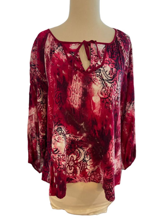 Large Ariat Pink Tie Neck 3/4 Sleeve Blouse