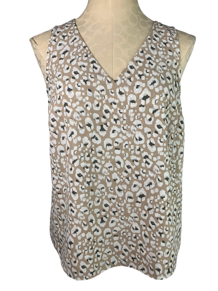 Small Nine West Women's Pullover Sleeveless Blouse Brown Animal Print Lined Front