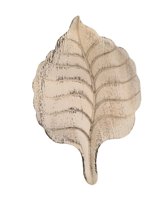 Wooden White Shabby Chic Leaf Dimensional Wall Hanging 11.5"h x 7"w