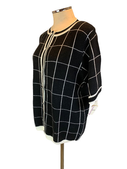 Small Alfred Dunner Women's Short Sleeve New Cardigan Black White New