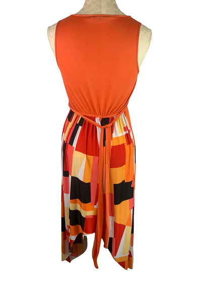 Small Julia Orange Retro Style Dress V-Neck Silk Blend