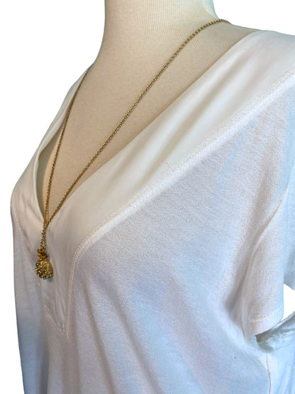 Large Deletta White Hi-Lo Floral Lace Back Tunic Blouse Anthropologie