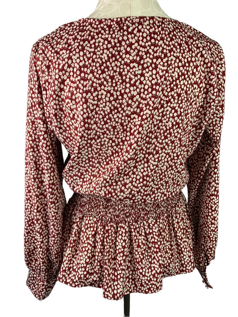 Medium Anama Womens Banded Waist Tie Front Blouse Floral Burgundy