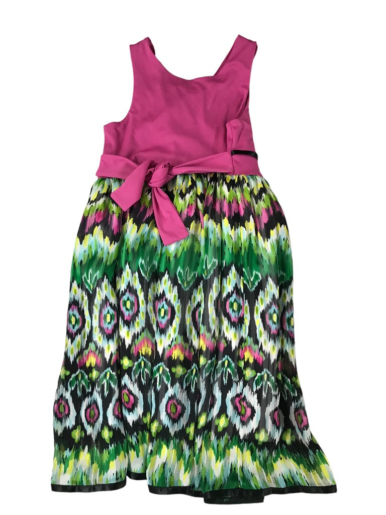 8 Bonnie Jean Girls Lined Pink Dress Sleeveless Abstract Design Green Skirt