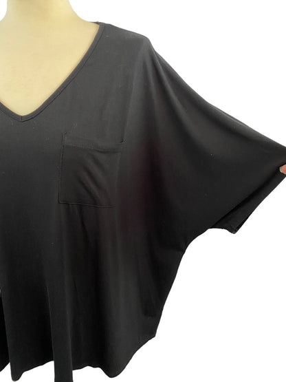 Medium Jodifl Women's Black V-Neck Oversize Tshirt Short Sleeve