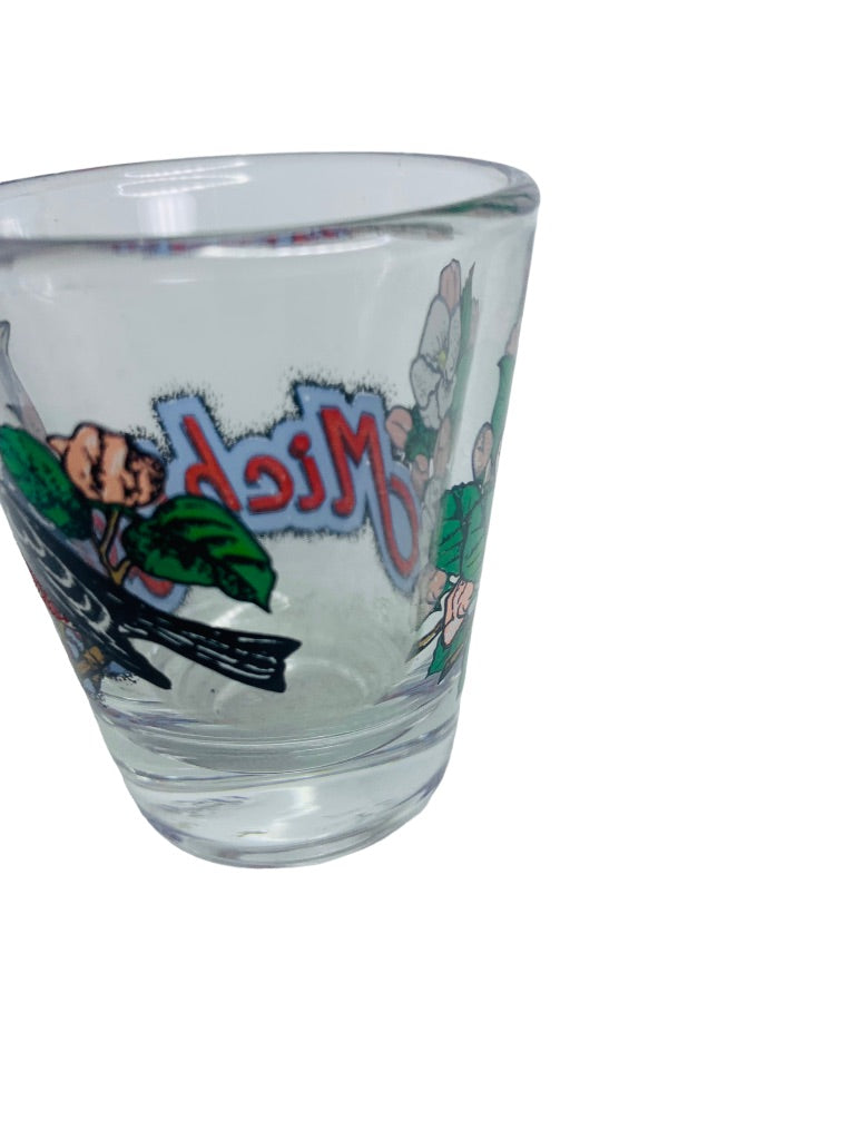 Michigan Souvenir Shot Glass State Bird Robin Apple Blossom Flower Barware