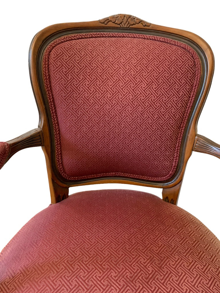 Vintage French Louis XV Style Open Armchair Sturdy Burgundy Upholstery