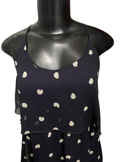 Small Dee Elle Nordstrom Polka Dot Ruffle LIned Spaghetti Strap Dress Navy Blue