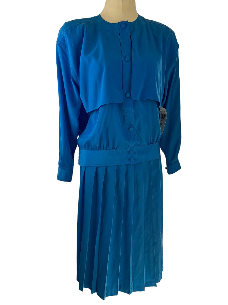 8 Josephine Vintage New 2 Piece Blue Polyester Pleated Skirt and Blouse Set