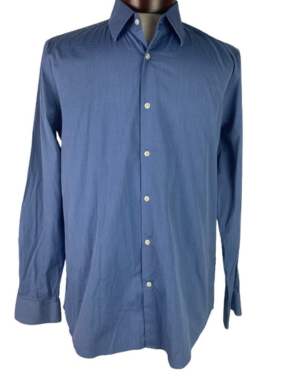 Large Reiss Regular Fit Men's Blue Button Up Dress Shirt Cotton Blend