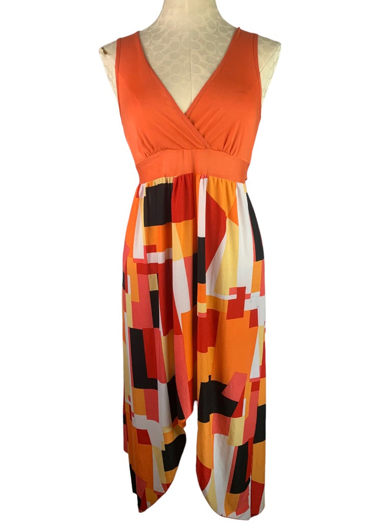 Small Julia Orange Retro Style Dress V-Neck Silk Blend