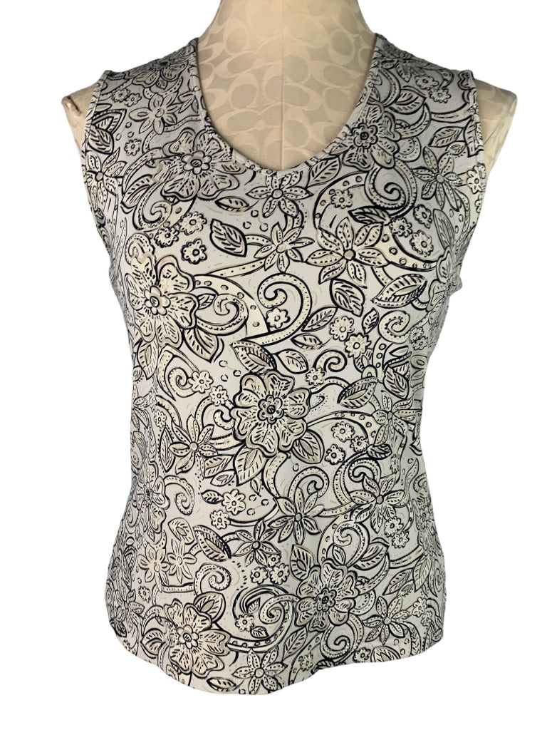 Small Croft & Barrow Women's V-Neck Sleeveless Stretch Tank Tan Black Floral