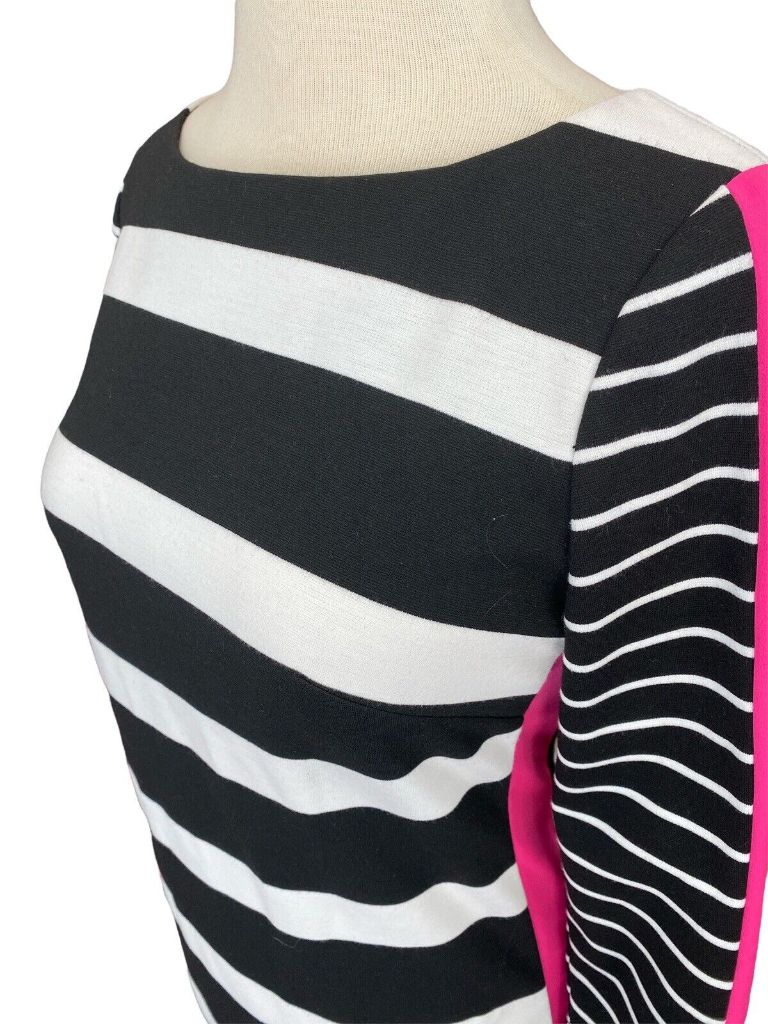 2 Eliza J Black & White Striped Bodycon Dress Pink Panel