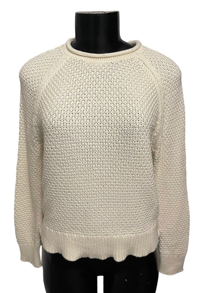 Small Lauren Ralph Lauren Knit Long Sleeve Sweater Roll Collar 100% Cotton Cream