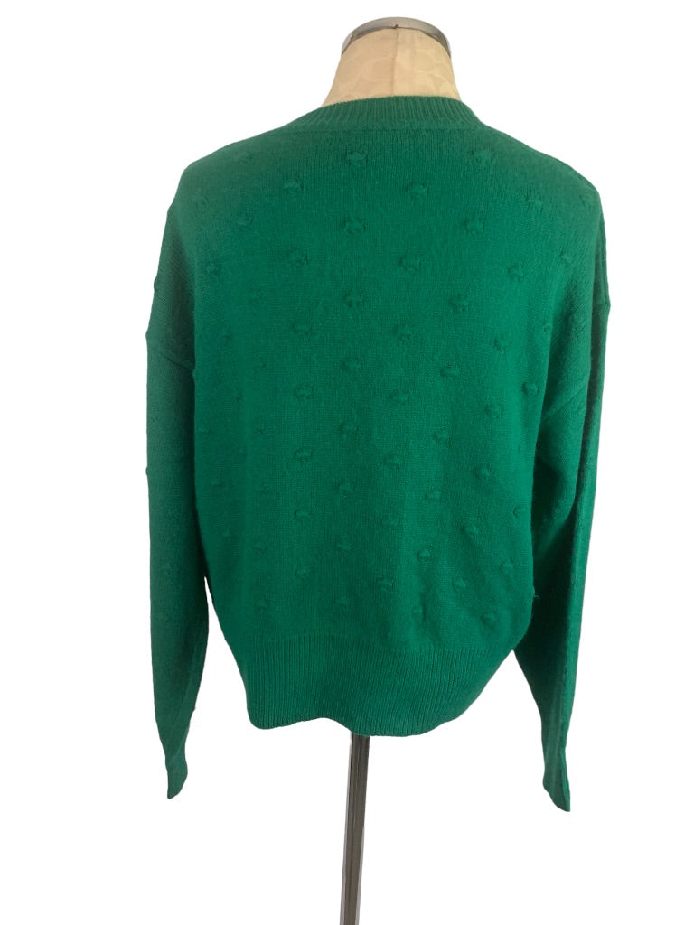 Large Vylette Women's Green Pullover Sweater Textured Dots Fuzzy