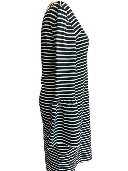 Small Banana Republic Black and White Striped V-Neck Flare Sleeve Dress