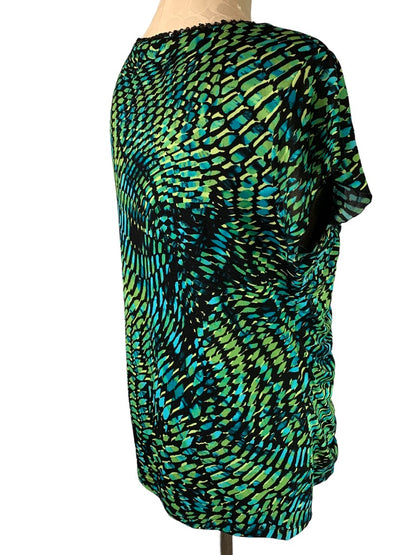 XL Style & Co Women's Green Print V-Neck Pullover Stretch Blouse Sequin Neckline