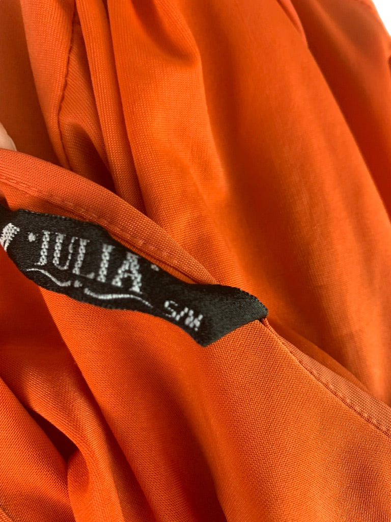 Small Julia Orange Retro Style Dress V-Neck Silk Blend