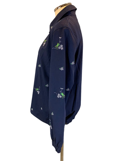 8 Alfred Dunner Women's Navy Blue Full Zip Spring Jacket Navy Blue Embroidered Frogs