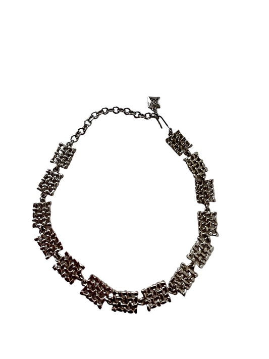Vintage Choker Necklace 12-15" Pierced Silvertone Geometric Links