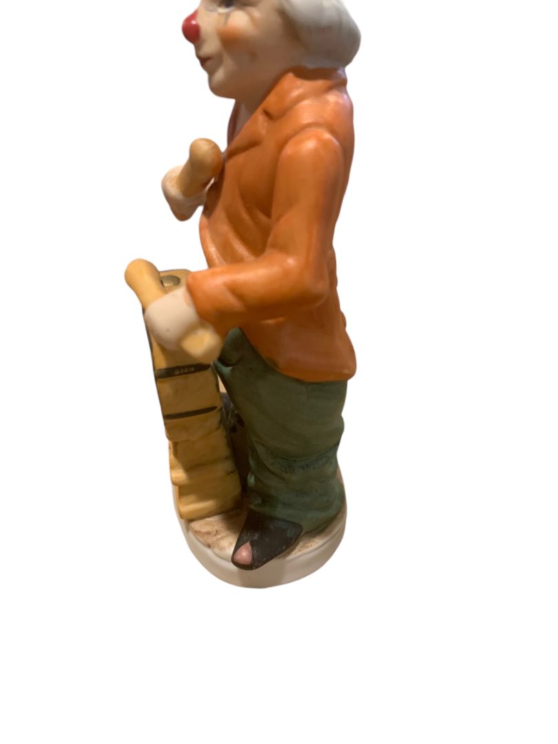 Vintage 1970s Musician Whimsical Clown Hobo Drum 6" Figurine Porcelain