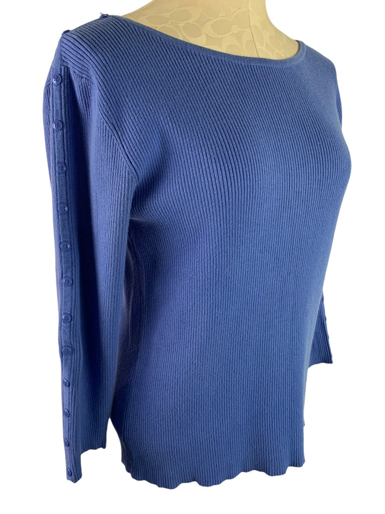 Large Croft & Barrow Women's Periwinkle Blue Ribbed Pullover Sweater Button Detail Sleeve