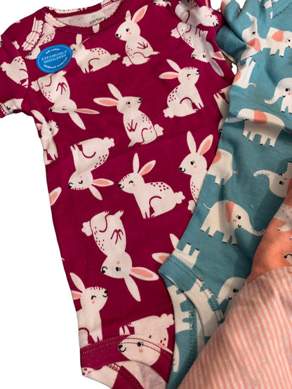 12 Months Carters Set of 5 One Piece Short Sleeve Animal Theme Pink Blue