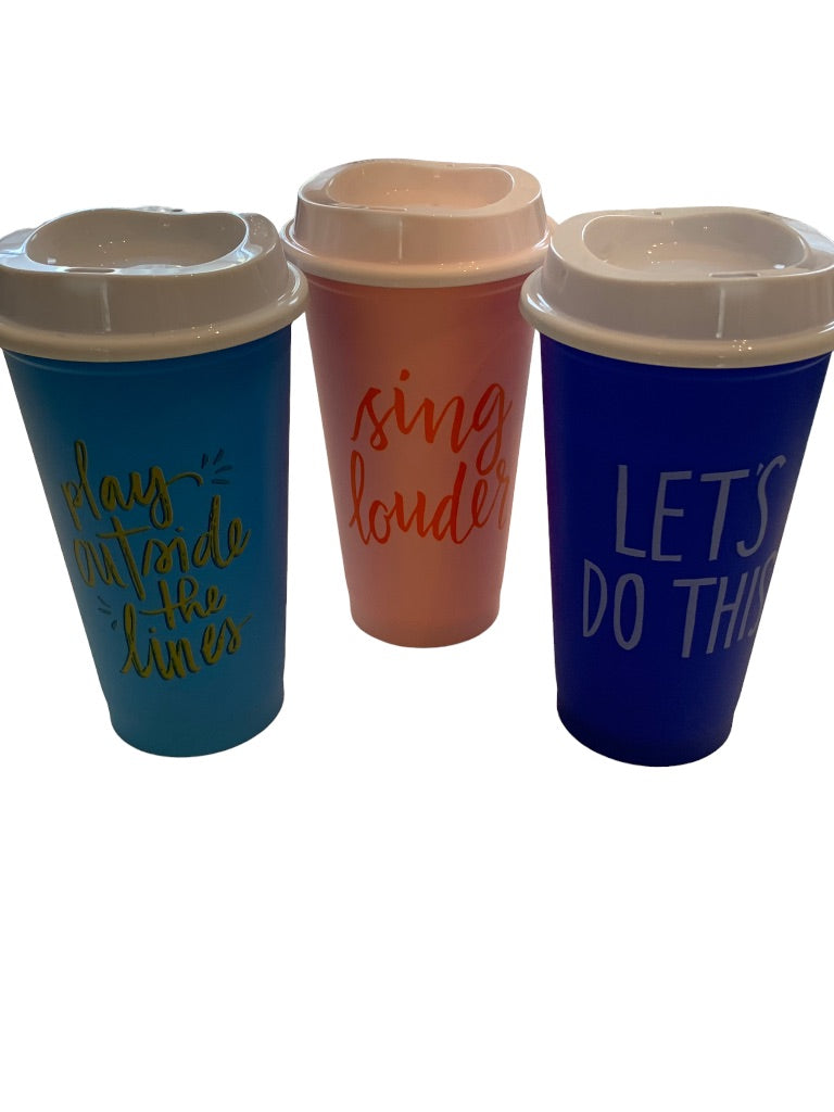 Set of 3 Starbucks Summer 2018 Reusable Lidded Plastic Cups 16 oz BPA Free