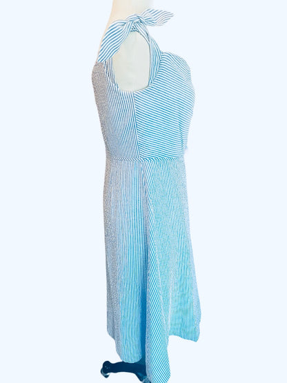 New 8 J. Crew Seersucker Blue White Sleeveless Dress 100% cotton