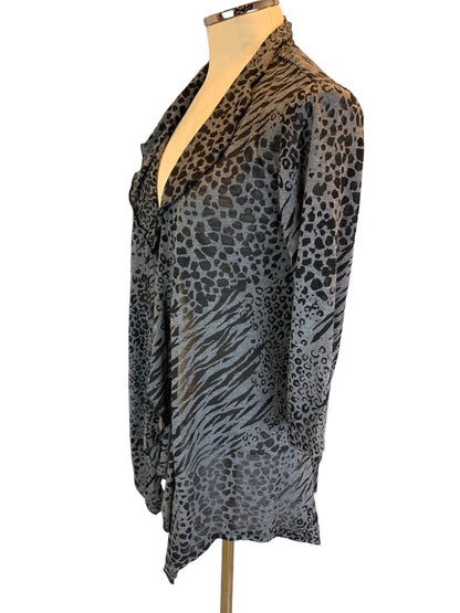 Small Fashion Bug Vintage Y2K Women's Gray Black Animal Print Lightweight Open Cardigan