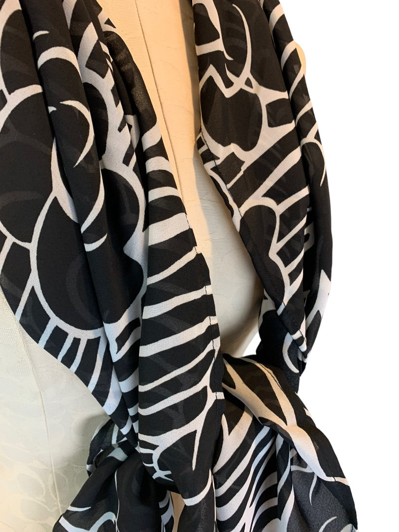 Baja Blue Women's Black White Sheer Wrap Scarf 24" x 52"