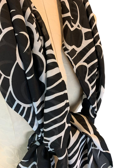 Baja Blue Women's Black White Sheer Wrap Scarf 24" x 52"